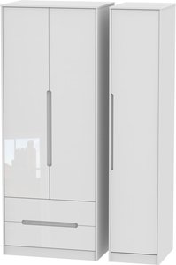 View Monaco wardrobe - 3 door - lhf 2 drawers - tall - triple - white gloss