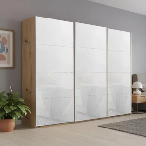 View Beluga extra sliding wardrobe - 271cm - 3 door - artisan oak & white glass