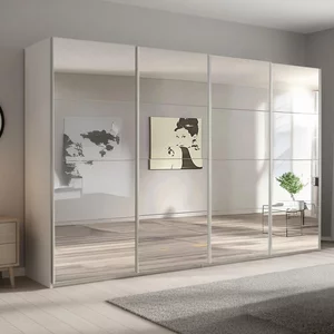 View Beluga extra sliding wardrobe - 361cm - 4 door - mirrored - alpine white