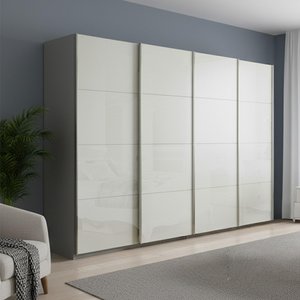 View Beluga extra sliding wardrobe - 361cm - 4 door - silk grey & white high gloss