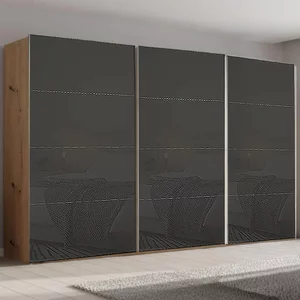 View Beluga extra sliding wardrobe - 406cm - 3 door - artisan oak & basalt glass