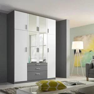 View Hildesheim extra wardrobe - 181cm - 8 door - metallic dark grey & alpine white