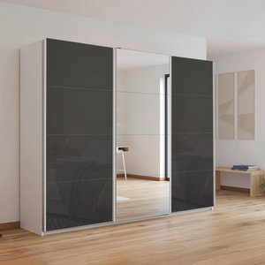 View Kulmbach sliding mirror wardrobe - 271cm - 3 door - alpine white & basalt glass