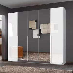 View Purisma wardrobe - 251cm - 5 door - mirror - alpine white & crystal white glass
