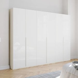 View Purisma wardrobe - 301cm - 6 door - alpine white & crystal white glass