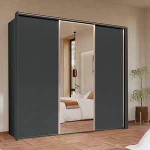 View Taro sliding wardrobe - 242cm - 3 door - mirror - graphite