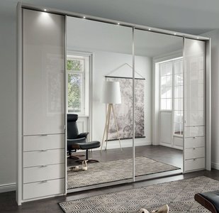View Nizza sliding wardrobe - 4 door - combi - white glass with passepartout