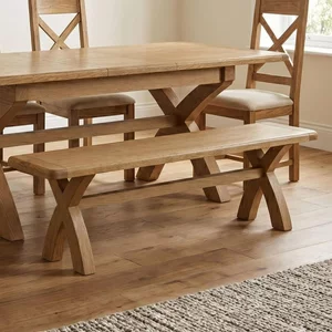 View Dorchester dining bench - cross legs - rustic oak