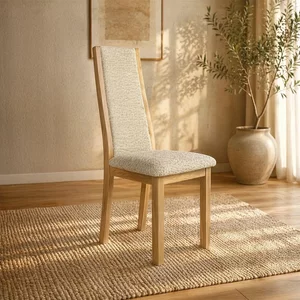View Stockholm dining chair - set of 2 - high back - natural fabric - oak