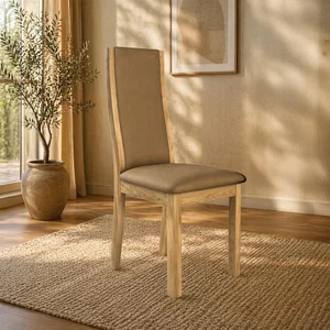 View Stockholm dining chair - set of 2 - high back - taupe faux leather - oak