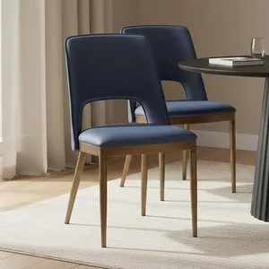 View Gilden dining chair - set of 2 - blue faux leather with gold metal legs