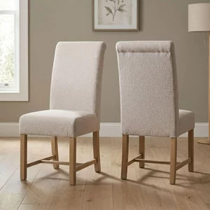 View Chateau dining chair - set of 2 - roll back - beige - fabric and rustic pine