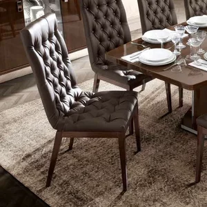 View Roma italian dining chair - leather upholstered - capitonne - walnut