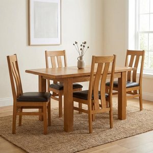 View Somer extending dining set - 4-6 seater - 120cm-153cm - oak - 4 arizona slatted back dining chair View Somer extending dining set - 4-6 seater - 120cm-153cm - oak - 4 arizona slatted back dining chair