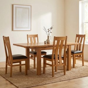 View Somer extending dining set - 4-8 seater - 132cm-198cm - oak - 4 arizona slatted back dining chair View Somer extending dining set - 4-8 seater - 132cm-198cm - oak - 4 arizona slatted back dining chair