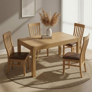 View Curve dining set - extending 6-8 seater - 140cm-180cm - oak - 4 toulouse slatted back dining chair View Curve dining set - extending 6-8 seater - 140cm-180cm - oak - 4 toulouse slatted back dining chair