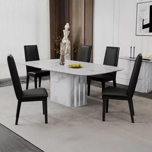 View Antonio dining set - 8 seater - 180cm - white marble - elite dining chair - black leather View Antonio dining set - 8 seater - 180cm - white marble - elite dining chair - black leather