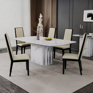 View Antonio dining set - 8 seater - 180cm - white marble - elite dining chair - cream leather View Antonio dining set - 8 seater - 180cm - white marble - elite dining chair - cream leather