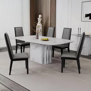 View Antonio dining set - 8 seater - 180cm - white marble - elite dining chair - grey leather View Antonio dining set - 8 seater - 180cm - white marble - elite dining chair - grey leather