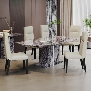 View Saronno dining set - 8 seater - 180cm - grey marble - venezia dining chair - cream leather View Saronno dining set - 8 seater - 180cm - grey marble - venezia dining chair - cream leather