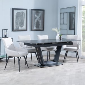 View Alpha extending dining set - 6-8 seater - 140cm-180cm - black ceramic - ace swivel dining chair - beige fabric View Alpha extending dining set - 6-8 seater - 140cm-180cm - black ceramic - ace swivel dining chair - beige fabric