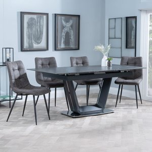 View Alpha extending dining set - 6-8 seater - 140cm-180cm - black ceramic - corona dining chair - grey fabric View Alpha extending dining set - 6-8 seater - 140cm-180cm - black ceramic - corona dining chair - grey fabric