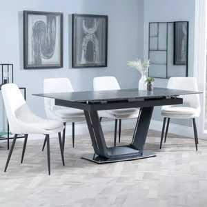 View Alpha extending dining set - 6-8 seater - 140cm-180cm - black ceramic - peyton dining chair - cream fabric View Alpha extending dining set - 6-8 seater - 140cm-180cm - black ceramic - peyton dining chair - cream fabric