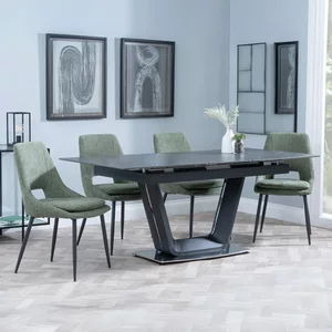 View Alpha extending dining set - 6-8 seater - 140cm-180cm - black ceramic - peyton dining chair - green fabric View Alpha extending dining set - 6-8 seater - 140cm-180cm - black ceramic - peyton dining chair - green fabric