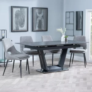 View Alpha extending dining set - 6-8 seater - 140cm-180cm - black ceramic - peyton dining chair - grey fabric View Alpha extending dining set - 6-8 seater - 140cm-180cm - black ceramic - peyton dining chair - grey fabric