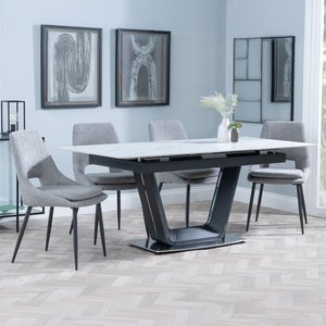 View Alpha extending dining set - 6-8 seater - 140cm-180cm - white ceramic - peyton dining chair - grey fabric View Alpha extending dining set - 6-8 seater - 140cm-180cm - white ceramic - peyton dining chair - grey fabric