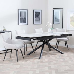 View Apollo extending dining set - 6-8 seater - 160cm-220cm - white ceramic - ace swivel dining chair - beige fabric View Apollo extending dining set - 6-8 seater - 160cm-220cm - white ceramic - ace swivel dining chair - beige fabric