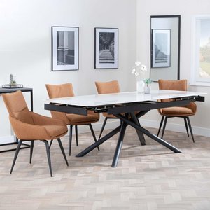 View Apollo extending dining set - 6-8 seater - 160cm-220cm - white ceramic - ace swivel dining chair - orange fabric View Apollo extending dining set - 6-8 seater - 160cm-220cm - white ceramic - ace swivel dining chair - orange fabric