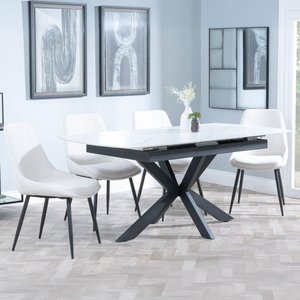 View Bari extending dining set - 6-8 seater - 140cm-180cm - white ceramic - darwin dining chair - cream fabric View Bari extending dining set - 6-8 seater - 140cm-180cm - white ceramic - darwin dining chair - cream fabric