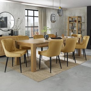 View Turin light oak extending dining table set - 6-10 seater - 165cm-225cm - 8 cezanne mustard velvet chairs - black legs View Turin light oak extending dining table set - 6-10 seater - 165cm-225cm - 8 cezanne mustard velvet chairs - black legs