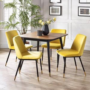 View Findlay dining set - walnut - 4 seater - 90cm - square - 4 delaunay yellow chairs View Findlay dining set - walnut - 4 seater - 90cm - square - 4 delaunay yellow chairs