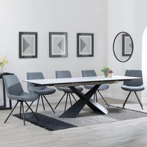 View Get 2 chairs free - clearance - hayden extending dining set - 160cm-240cm - white ceramic - boden swivel chair - grey fabric View Get 2 chairs free - clearance - hayden extending dining set - 160cm-240cm - white ceramic - boden swivel chair - grey fabric