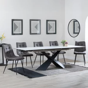 View Get 2 chairs free - clearance - hayden extending dining set - 160cm-240cm - white ceramic - corona chair - grey fabric View Get 2 chairs free - clearance - hayden extending dining set - 160cm-240cm - white ceramic - corona chair - grey fabric