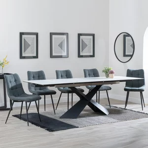 View Get 2 chairs free - clearance - hayden extending dining set - 160cm-240cm - white ceramic - corona chair - light grey fabric View Get 2 chairs free - clearance - hayden extending dining set - 160cm-240cm - white ceramic - corona chair - light grey fabric