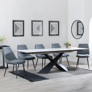 View Get 2 chairs free - clearance - hayden extending dining set - 160cm-240cm - white ceramic - darwin chair - grey fabric View Get 2 chairs free - clearance - hayden extending dining set - 160cm-240cm - white ceramic - darwin chair - grey fabric