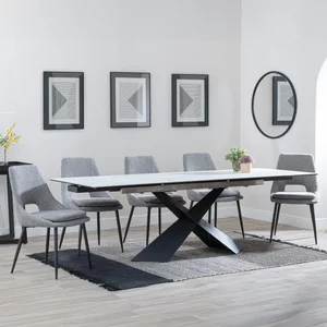 View Get 2 chairs free - clearance - hayden extending dining set - 160cm-240cm - white ceramic - peyton chair - grey fabric View Get 2 chairs free - clearance - hayden extending dining set - 160cm-240cm - white ceramic - peyton chair - grey fabric