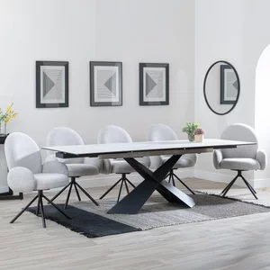 View Get 2 chairs free - clearance - hayden extending dining set - 160cm-240cm - white ceramic - theo swivel chair - grey fabric View Get 2 chairs free - clearance - hayden extending dining set - 160cm-240cm - white ceramic - theo swivel chair - grey fabric