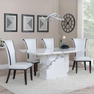 View Naples dining set - 6 seater - 160cm - white marble - cadiz dining chairs - white leather View Naples dining set - 6 seater - 160cm - white marble - cadiz dining chairs - white leather