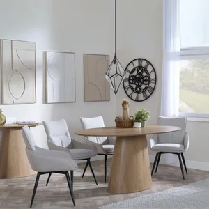 View Palma dining set - 6 seater - 180cm - oval - oak - ace dining chairs - beige fabric - swivel View Palma dining set - 6 seater - 180cm - oval - oak - ace dining chairs - beige fabric - swivel