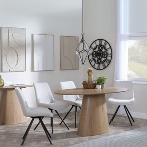 View Palma dining set - 6 seater - 180cm - oval - oak - boden dining chairs - cream fabric - swivel View Palma dining set - 6 seater - 180cm - oval - oak - boden dining chairs - cream fabric - swivel