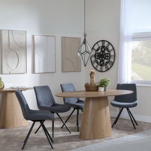 View Palma dining set - 6 seater - 180cm - oval - oak - boden dining chairs - grey fabric - swivel View Palma dining set - 6 seater - 180cm - oval - oak - boden dining chairs - grey fabric - swivel