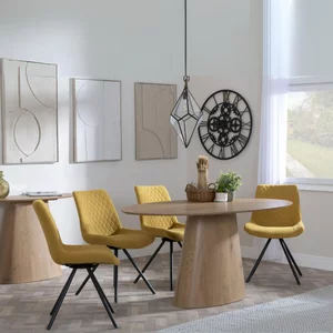 View Palma dining set - 6 seater - 180cm - oval - oak - boden dining chairs - yellow fabric - swivel View Palma dining set - 6 seater - 180cm - oval - oak - boden dining chairs - yellow fabric - swivel