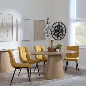 View Palma dining set - 6 seater - 180cm - oval - oak - corona dining chairs - yellow fabric View Palma dining set - 6 seater - 180cm - oval - oak - corona dining chairs - yellow fabric