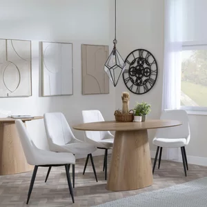 View Palma dining set - 6 seater - 180cm - oval - oak - darwin dining chairs - cream fabric View Palma dining set - 6 seater - 180cm - oval - oak - darwin dining chairs - cream fabric