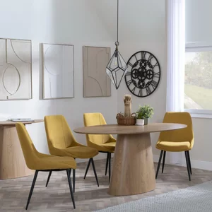 View Palma dining set - 6 seater - 180cm - oval - oak - darwin dining chairs - yellow fabric View Palma dining set - 6 seater - 180cm - oval - oak - darwin dining chairs - yellow fabric