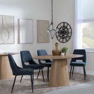 View Palma dining set - 6 seater - 180cm - oval - oak - peyton dining chairs - blue fabric View Palma dining set - 6 seater - 180cm - oval - oak - peyton dining chairs - blue fabric